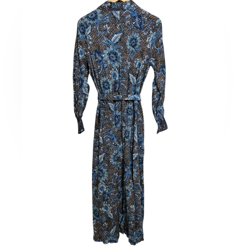 ⭐️NWT MISA maxi dress shirt button down tie waist blue black combo⭐️ - Picture 2 of 5